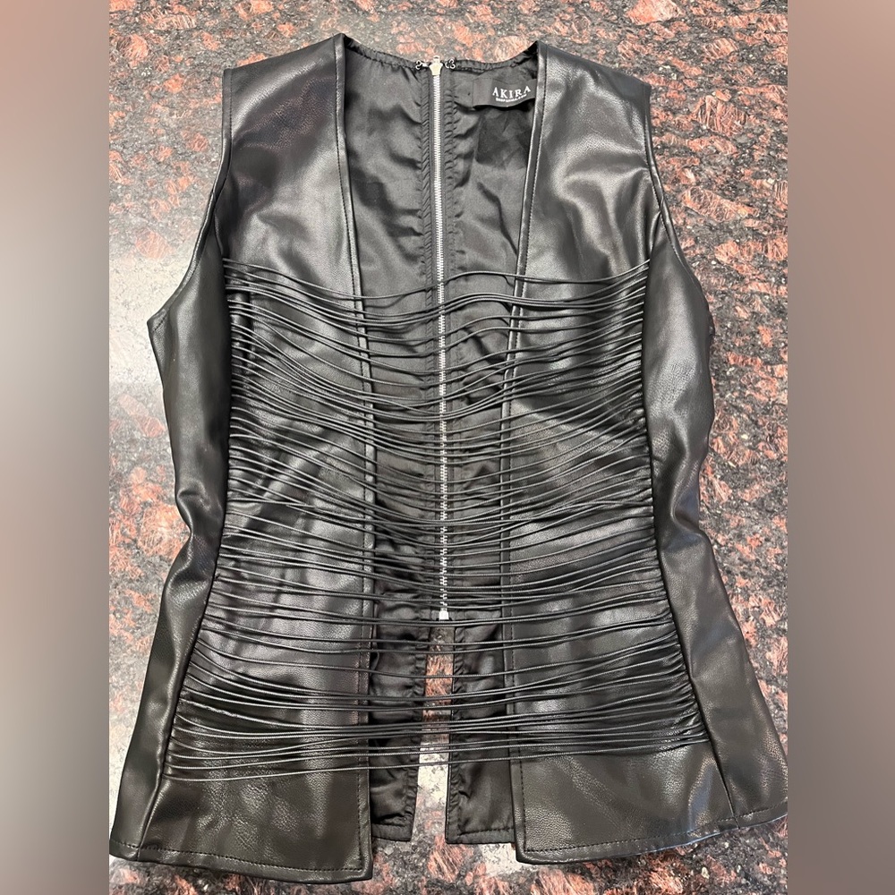 Akira faux Leather Bustier M vest top black zipper back